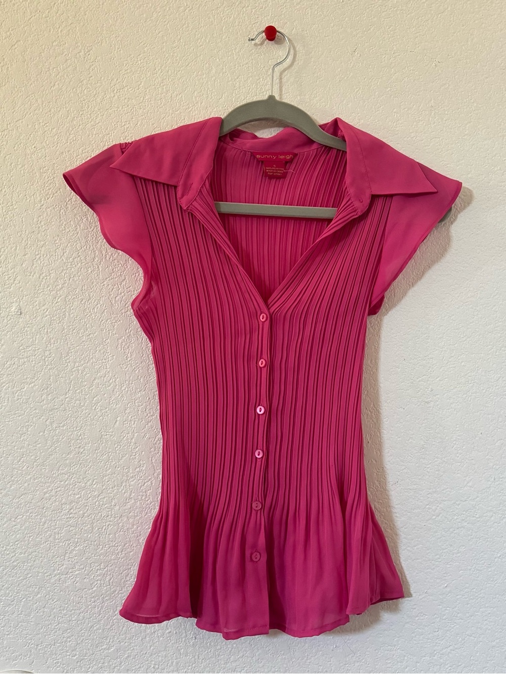 Vintage Y2K Hot Pink Pleated Cap Sleeve Blouse
